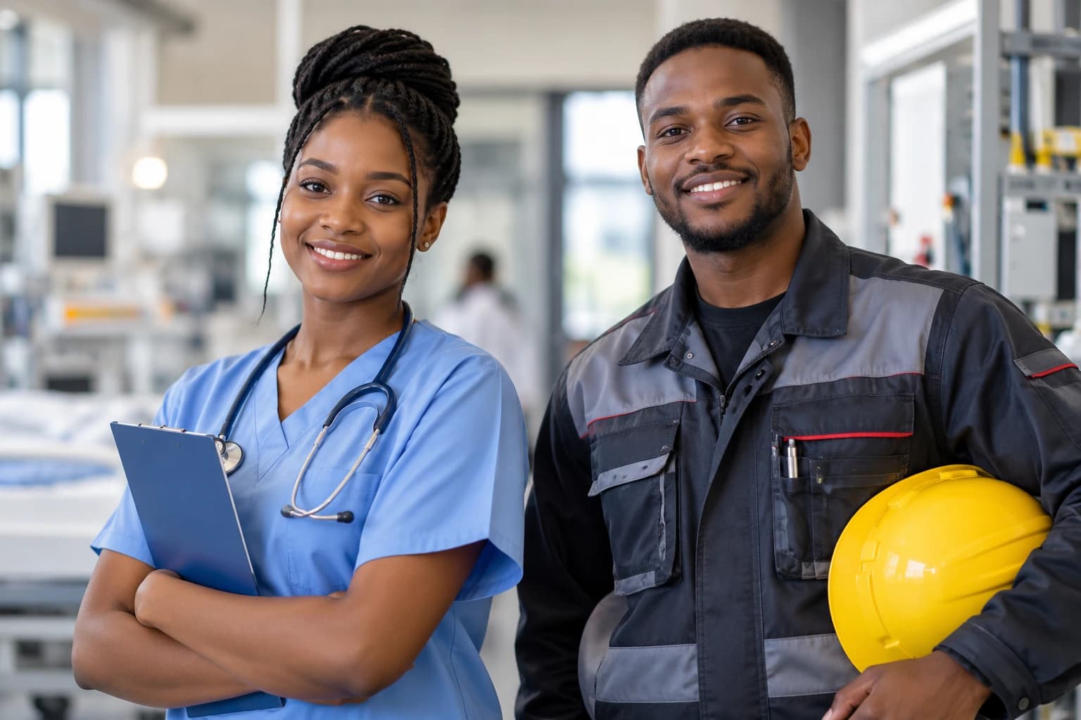 Une infirmière et un technicien, prêts pour une carrière qualifiée en Allemagne