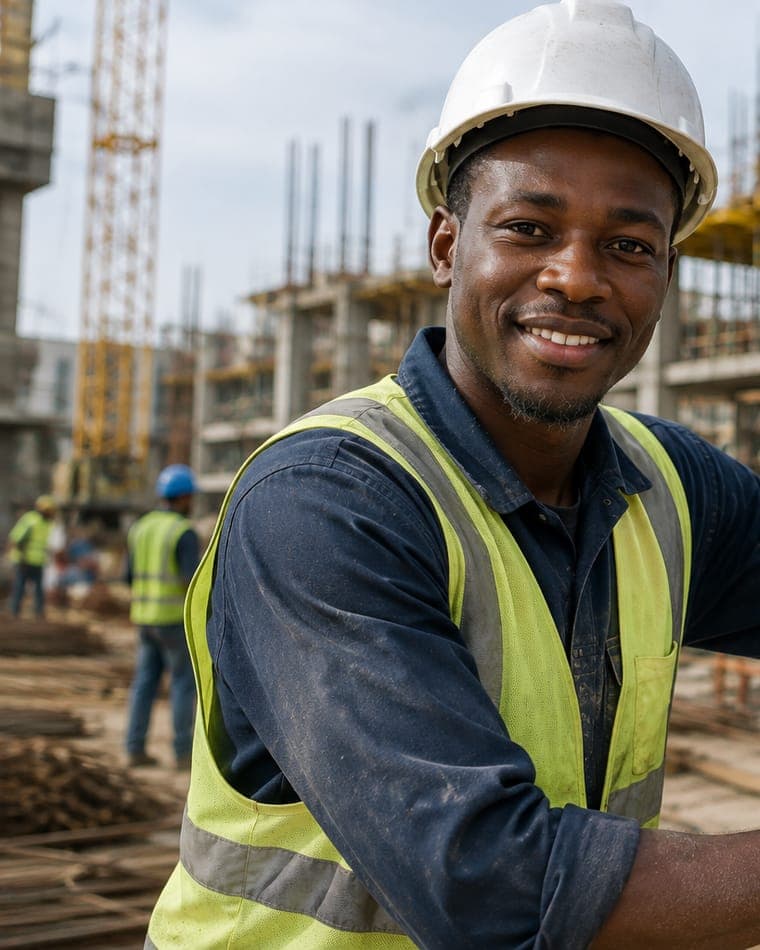 Un ouvrier du bâtiment sur un chantier de construction